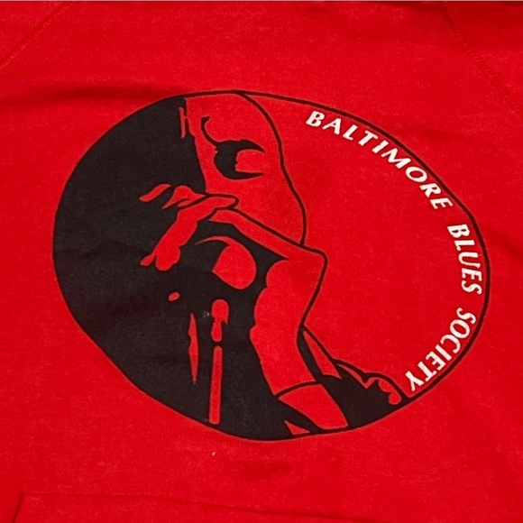 Vintage 80s Baltimore Blues Society Hoodie Red Pullover 1980s Sweatshirt - Picture 5 of 6